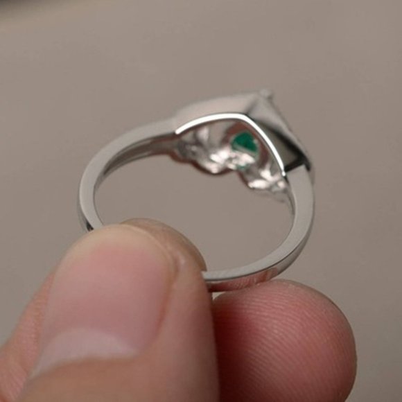 💍 Sweet Multi Layer Hollow Heart Green Crystal Clear CZ Rings for Women, PD324 - Picture 2 of 4